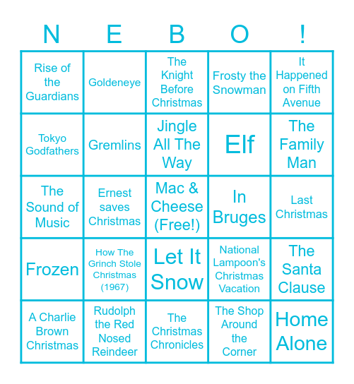 Nebo Bingo - Holiday Movie Bracket Bingo Card