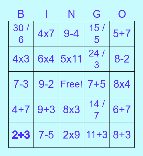 Math Facts Bingo Card