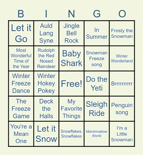 Winter Songs-2 Bingo Card