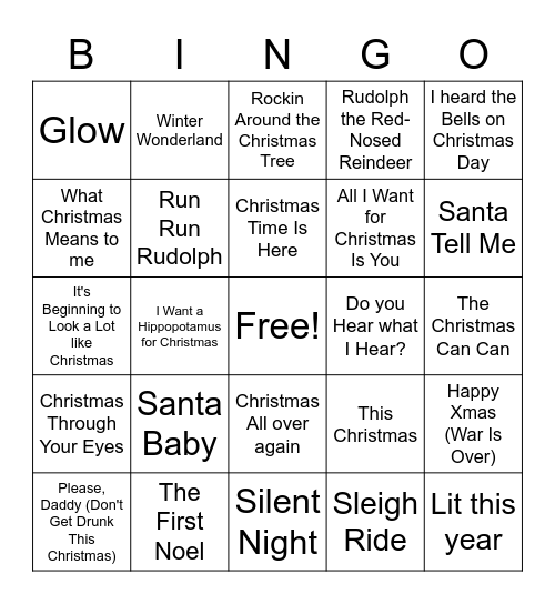 Christmas Music Bingo Card