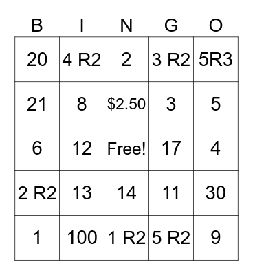 JUC4 Division Bingo Card