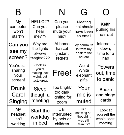 BIB at Home Bingo Card