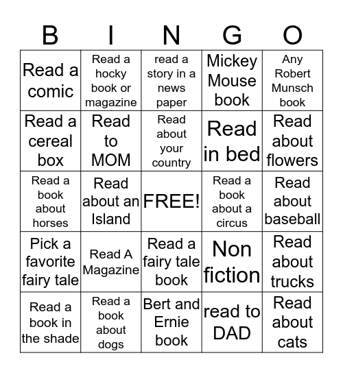 Grade 3 & 4 Summer Reading  Bingo Card