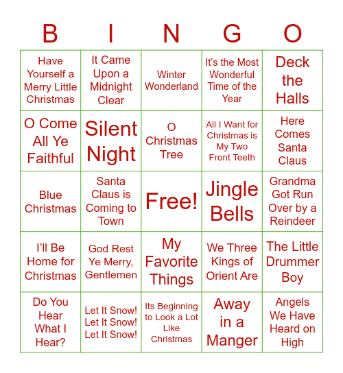 Christmas Song Bingo Card