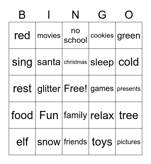 Winter break Bingo Card