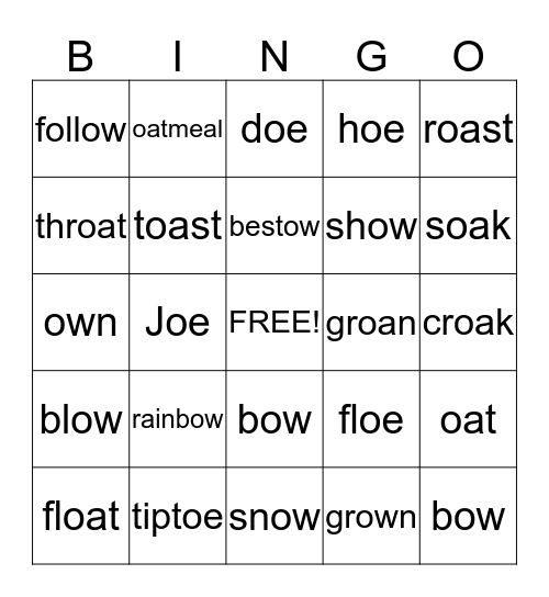 Words with the "O" Sound Bingo Card