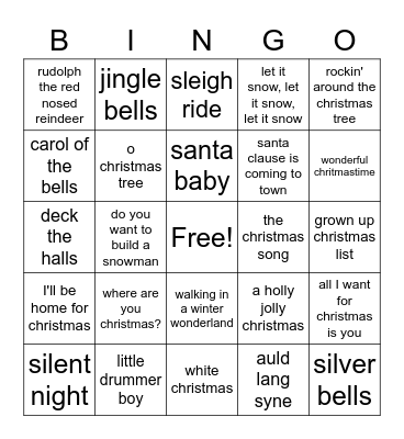 Christmas Song Bingo Card