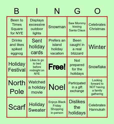 Hope's Holiday Bingo Card