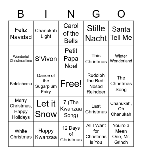 Holidays Around the World Bingo Card