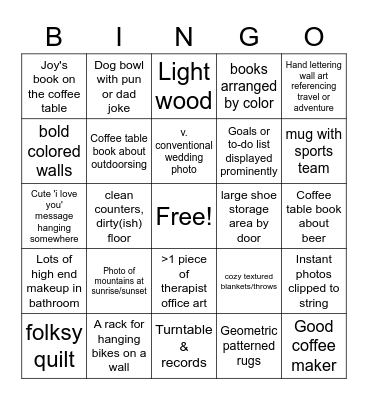 Joy and Travis' house Bingo Card