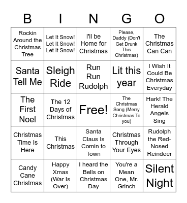 Christmas Music Bingo Card