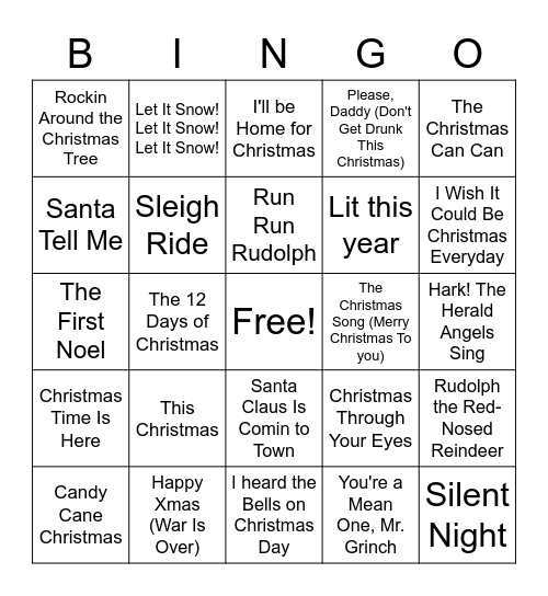 Christmas Music Bingo Card