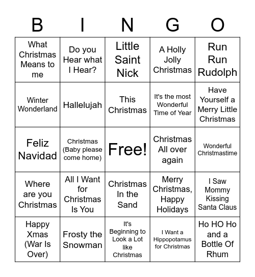 Christmas Music Bingo Card