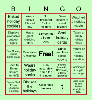 Hope's Holiday Bingo Card