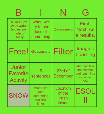 Recycling Unit Bingo Card