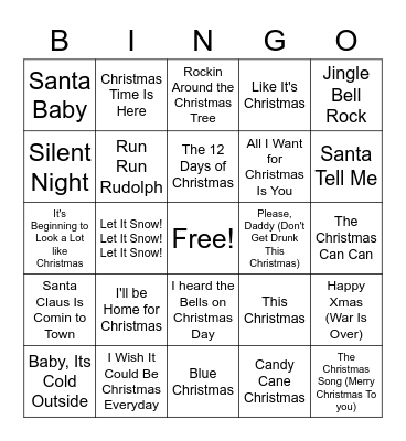 Christmas Music Bingo Card