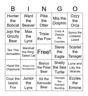 Animal Bingo Card