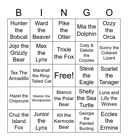 Animal Bingo Card