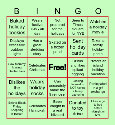 Hope's Holiday Bingo Card