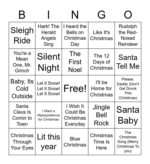 Christmas Music Bingo Card