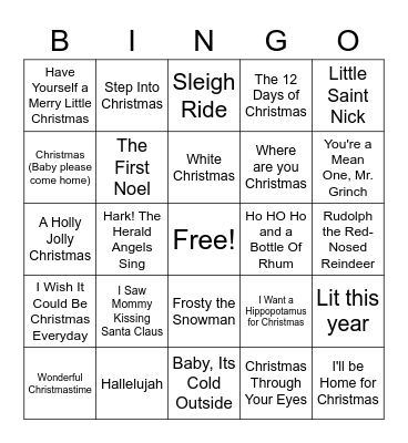 Christmas Music Bingo Card