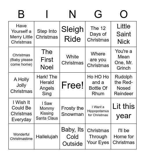 Christmas Music Bingo Card