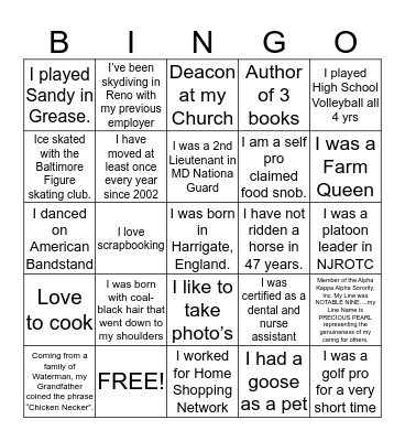 Getting To Know You Bingo Card