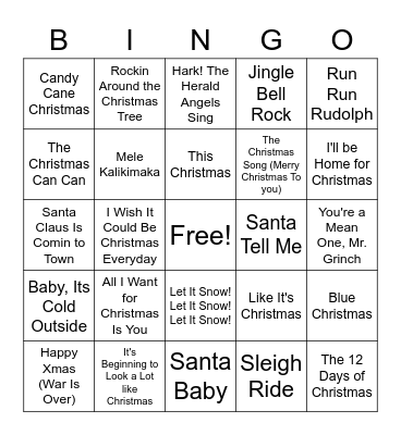 Christmas Music Bingo Card