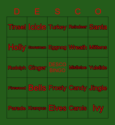Desco Bingo Contest Bingo Card