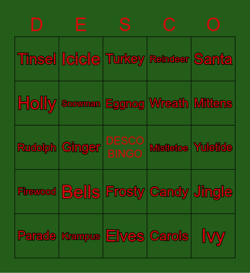 Desco Bingo Contest Bingo Card