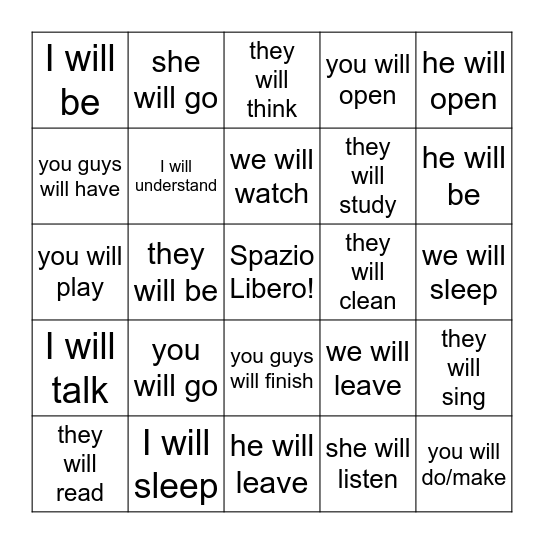 i verbi al futuro Bingo Card
