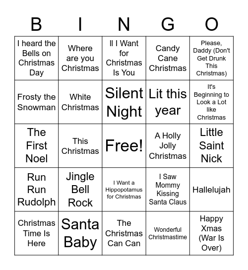 Christmas Music Bingo Card