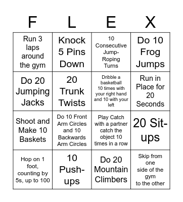 Fitness Bingo Card