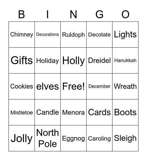 Holiday Bingo Card