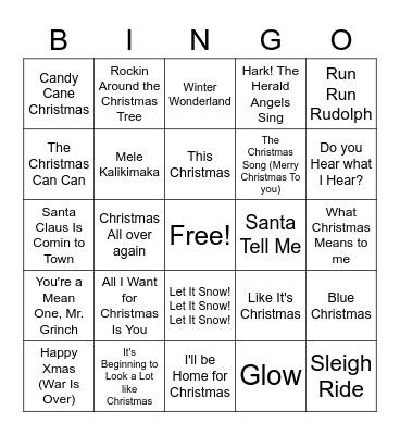 Christmas Music Bingo Card