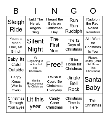 Christmas Music Bingo Card