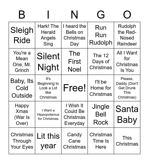 Christmas Music Bingo Card