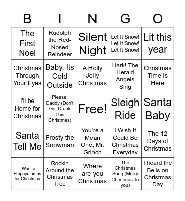 Christmas Music Bingo Card