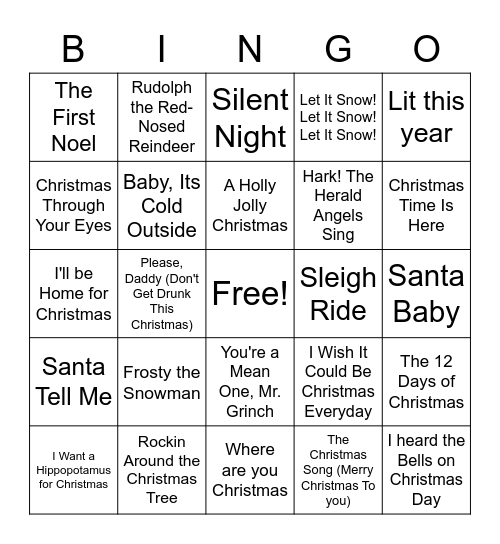 Christmas Music Bingo Card