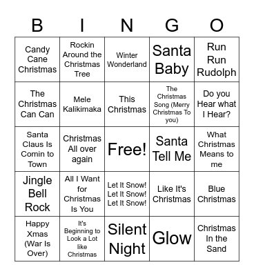 Christmas Music Bingo Card