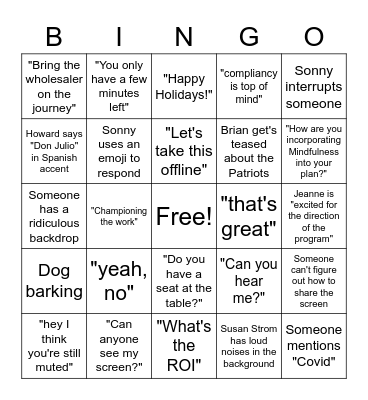 Mandatory Fun Bingo Card