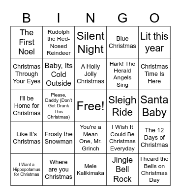 Christmas Music Bingo Card