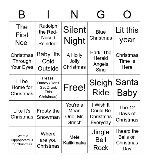 Christmas Music Bingo Card