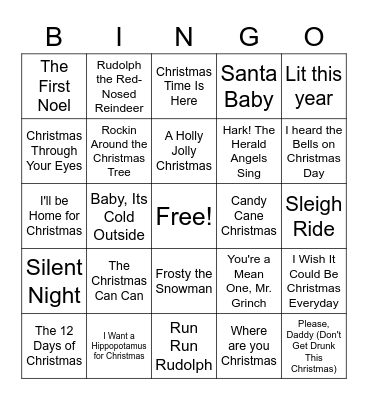 Christmas Music Bingo Card