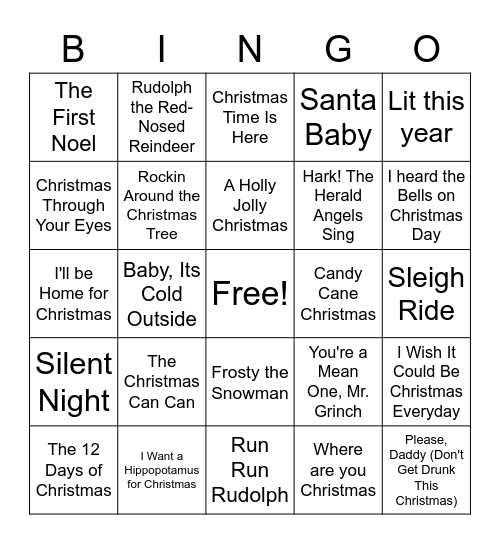 Christmas Music Bingo Card