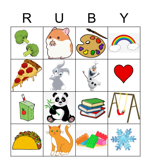 Ruby's Birthday Bingo Card