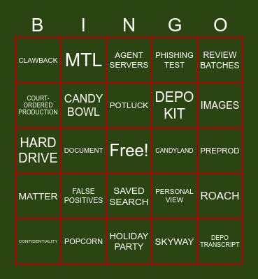 EDiscovery Bingo! Bingo Card