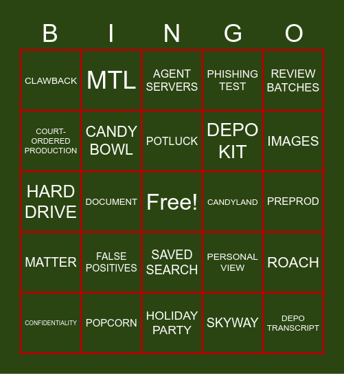 EDiscovery Bingo! Bingo Card
