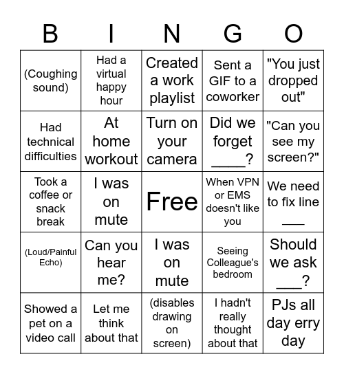 Work From Home - Game 6 Bingo Card