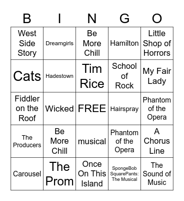 Broadway Bingo Card